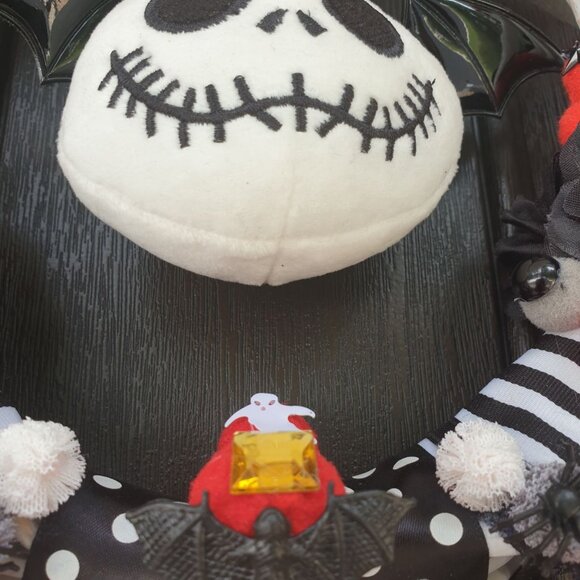 Halloween Wreath Hanger Wall Spooky Bat Decor Jack Skellington Door Hanger Sign - Picture 4 of 10